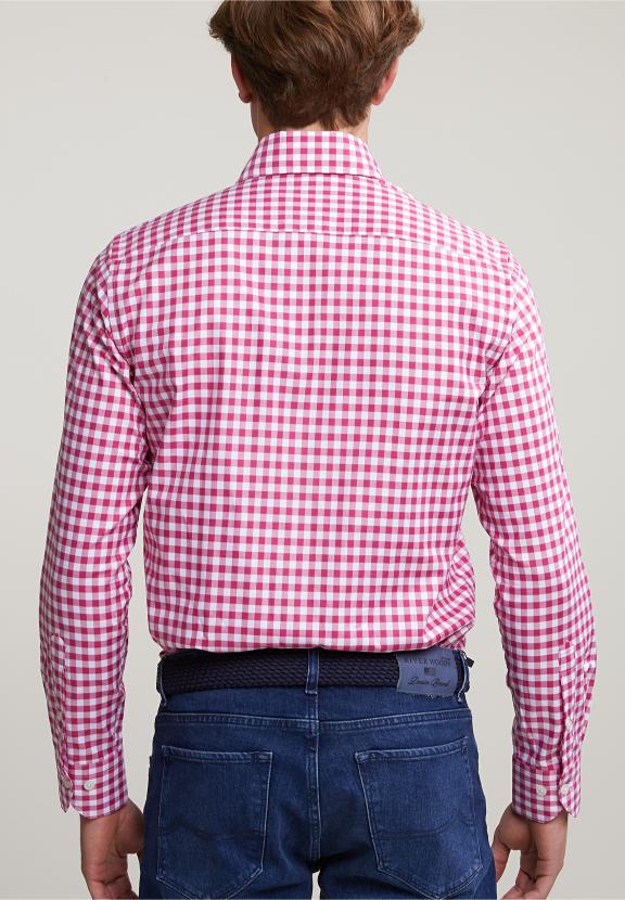 Custom Fit Checked Shirt In White/Red - Bleu