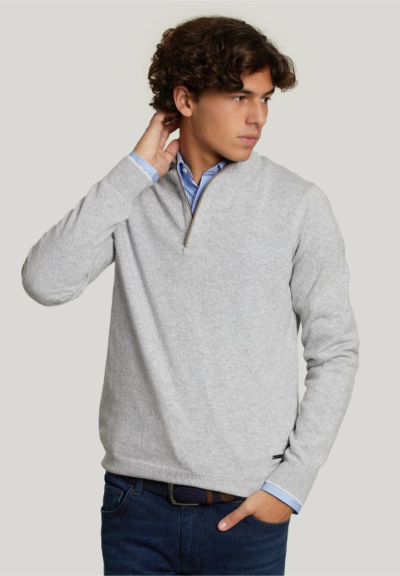 Custom Fit Wool-Cashmere Sweater Pinguin Mix - Gris