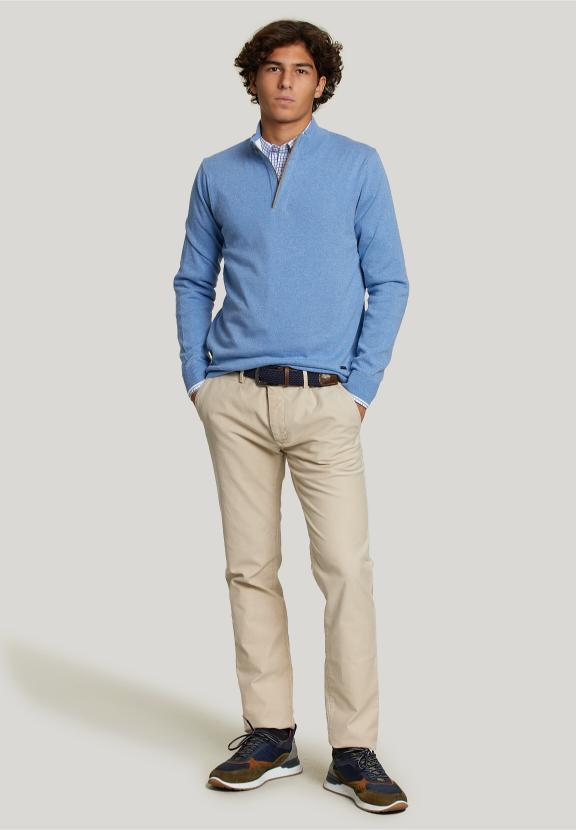 Custom Fit Wool-Cashmere Sweater Sky Mix - Bleu