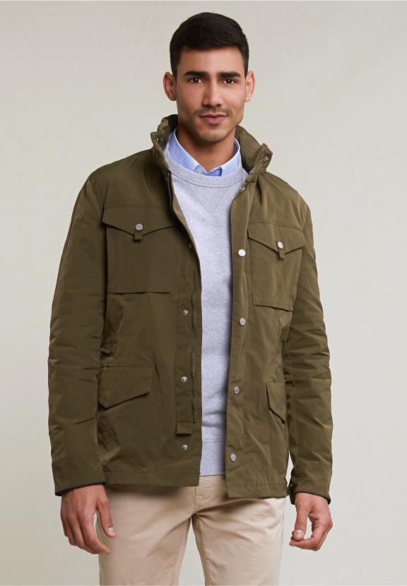 Fancy Buttoned Jacket Applied Pockets Khaki - Khaki