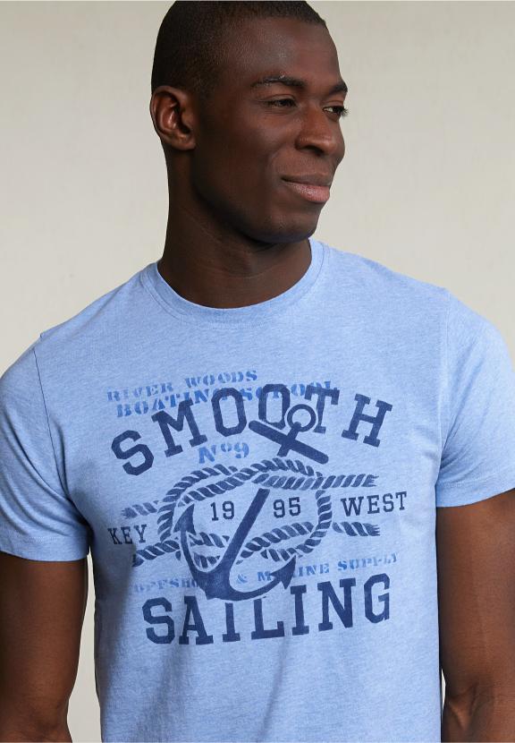 Normal Fit Basic T-Shirt Short Sleeves Seashore Mix - Bleu