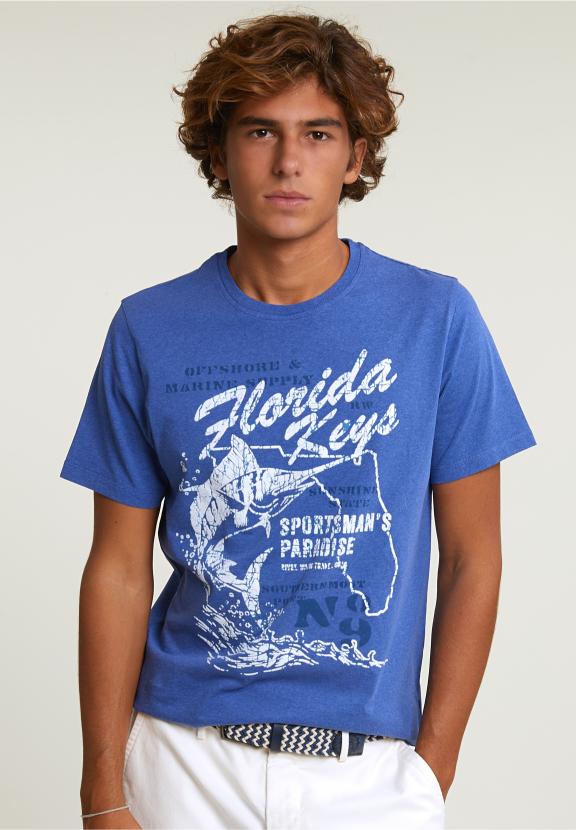 Normal Fit Basic T-Shirt Short Sleeves Hamptons Blue Mix - Bleu