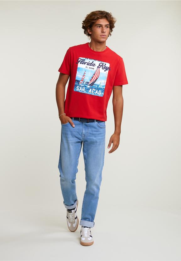 Normal Fit Basic T-Shirt Short Sleeves Harvard Red - Rouge