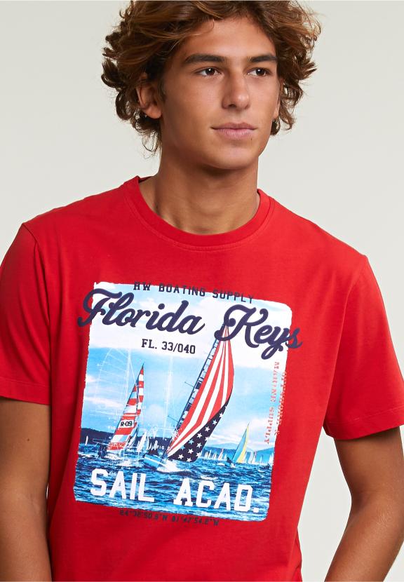Normal Fit Basic T-Shirt Short Sleeves Harvard Red - Rouge
