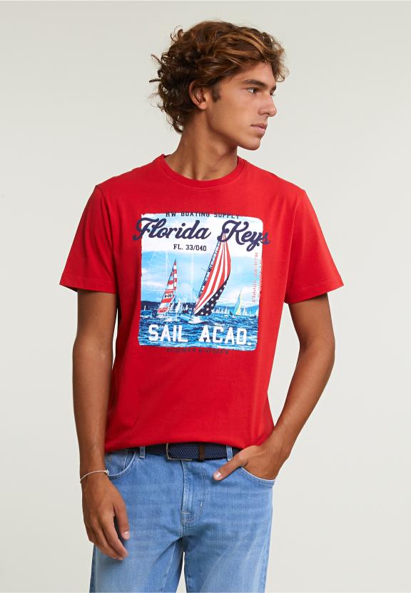 Normal Fit Basic T-Shirt Short Sleeves Harvard Red - Rouge