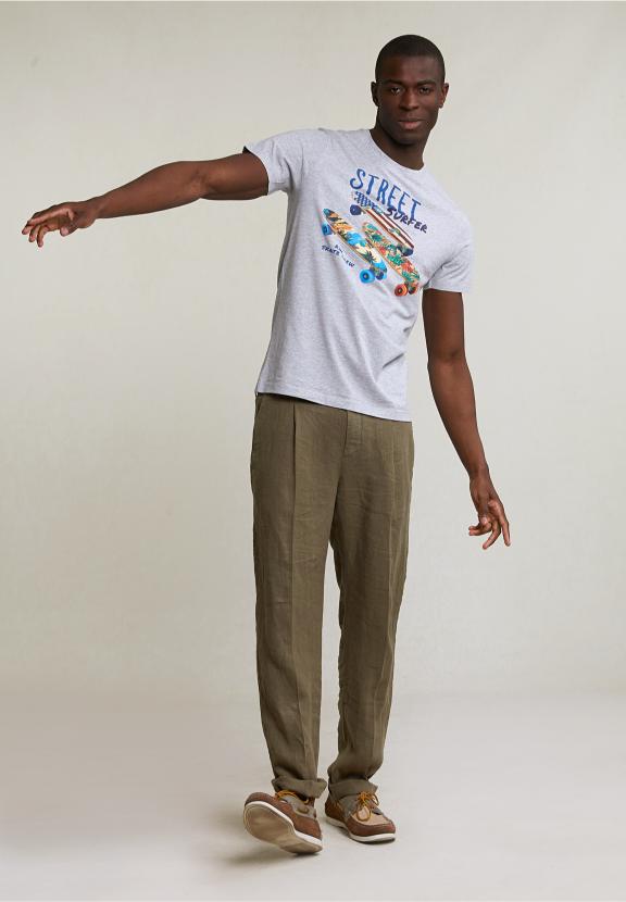 Normal Fit Basic T-Shirt Short Sleeves Oyster Mix - Gris