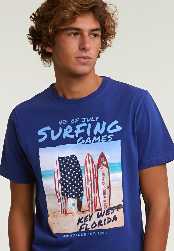 Normal Fit Basic T-Shirt Short Sleeves Royal Blue - Bleu