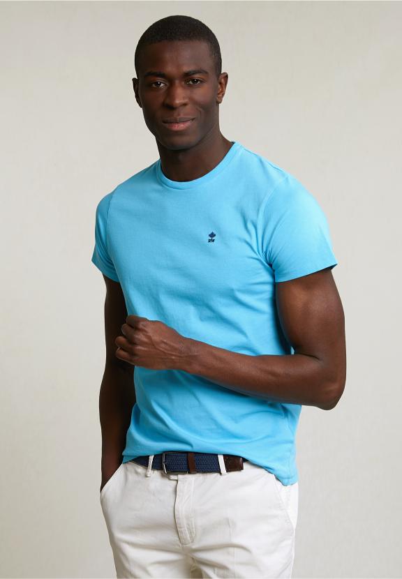 Custom Fit Basic Pima Cotton Crew Neck T-Shirt Aqua - Bleu