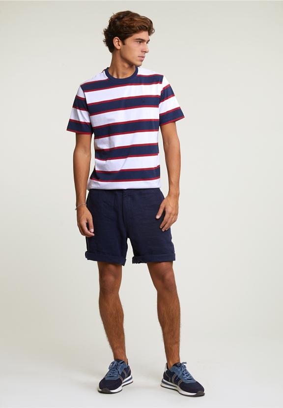 Custom Fit Striped T-Shirt Oxford Blue/Harvard Red - Bleu