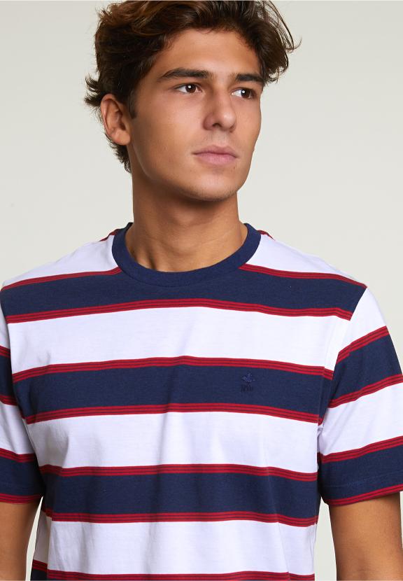 Custom Fit Striped T-Shirt Oxford Blue/Harvard Red - Bleu