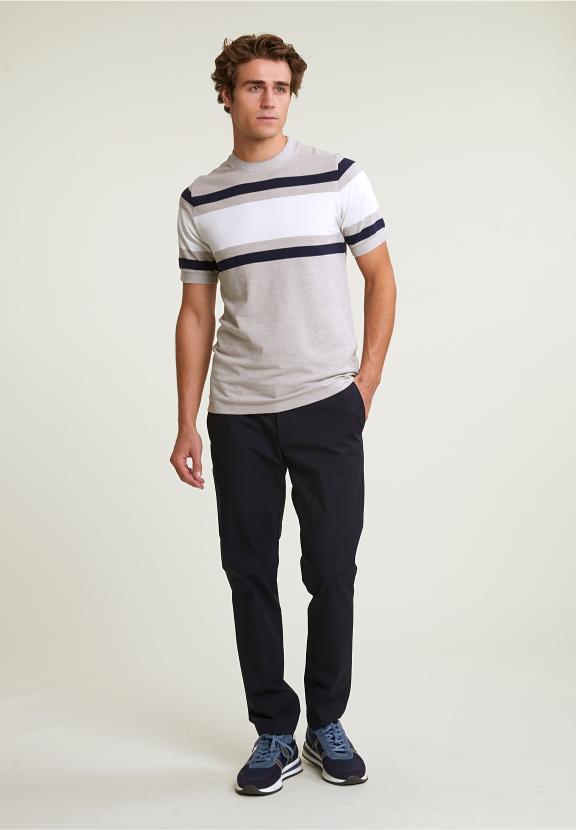 Custom Fit Sporty Striped T-Shirt Old Wood Mix - Beige