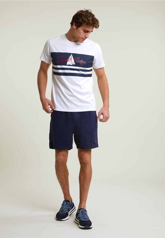Custom Fit Fantasy T-Shirt Short Sleeves Off White/Navy - Blanc