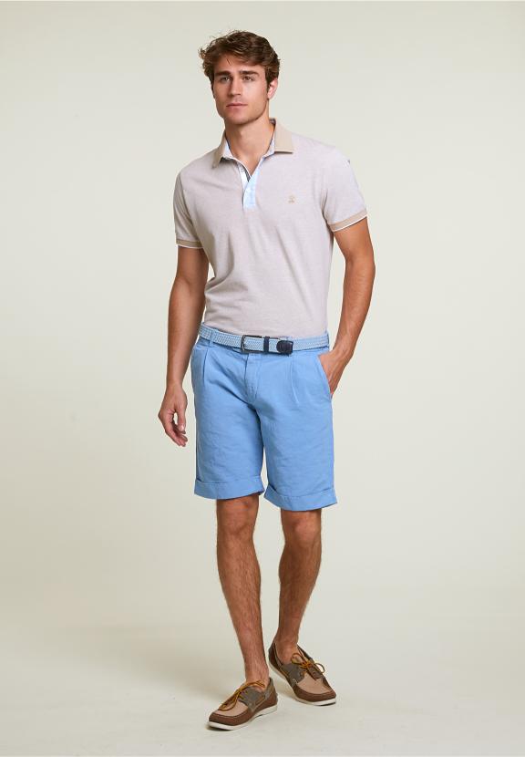 Fancy Cotton-Linen Chino Short Stone - Bleu