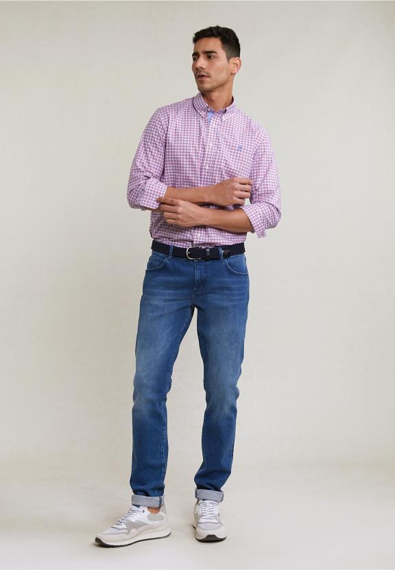 Custom Fit Checked Shirt Blue/Red - Rouge