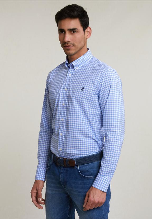 Custom Fit Checked Shirt Blue/White - Bleu