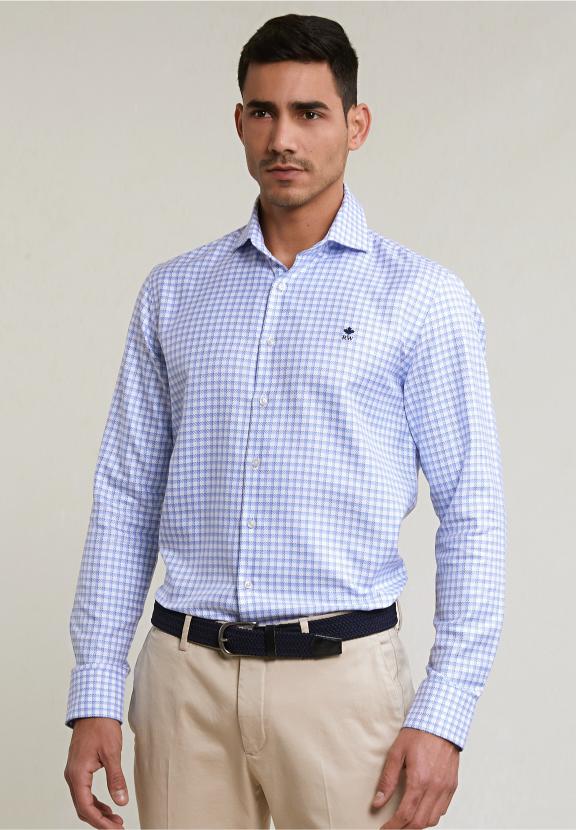 Custom Fit Checked Shirt Blue/White - Bleu