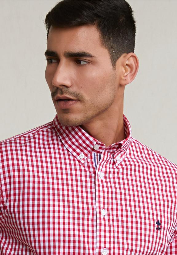 Slim Fit Checked Shirt Red/White - Bleu