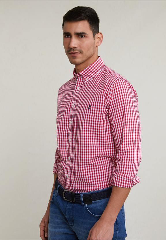 Slim Fit Checked Shirt Red/White - Bleu