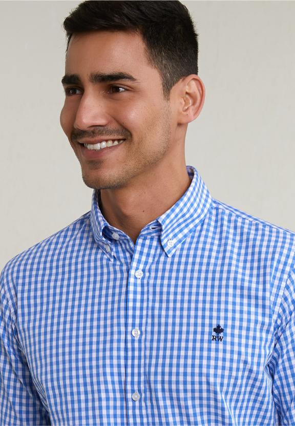 Slim Fit Checked Shirt Blue/White - Bleu