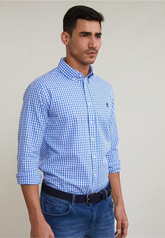Slim Fit Checked Shirt Blue/White - Bleu