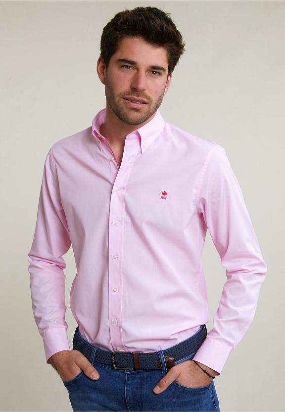 Slim Fit Uni Cotton Shirt Pink - Rose