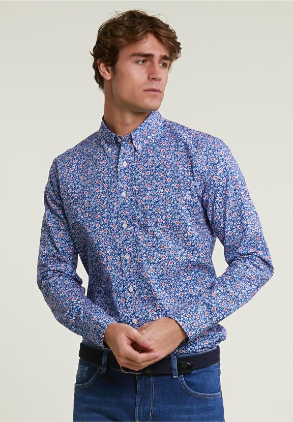 Slim Fit Floral Shirt Blue/Red - Mix