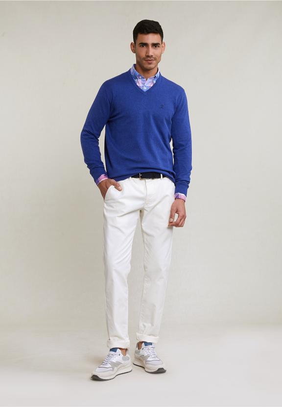 Custom Fit Cotton-Linen Checked Shirt Blue/Pink - Rose