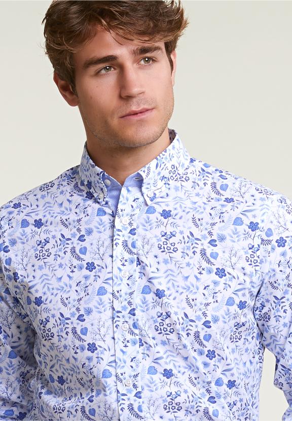 Custom Fit Floral Shirt Blue/White - Mix