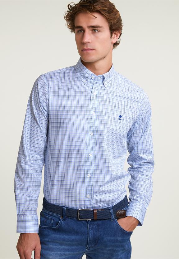 Custom Fit Checked Shirt Blue/Green - Mix