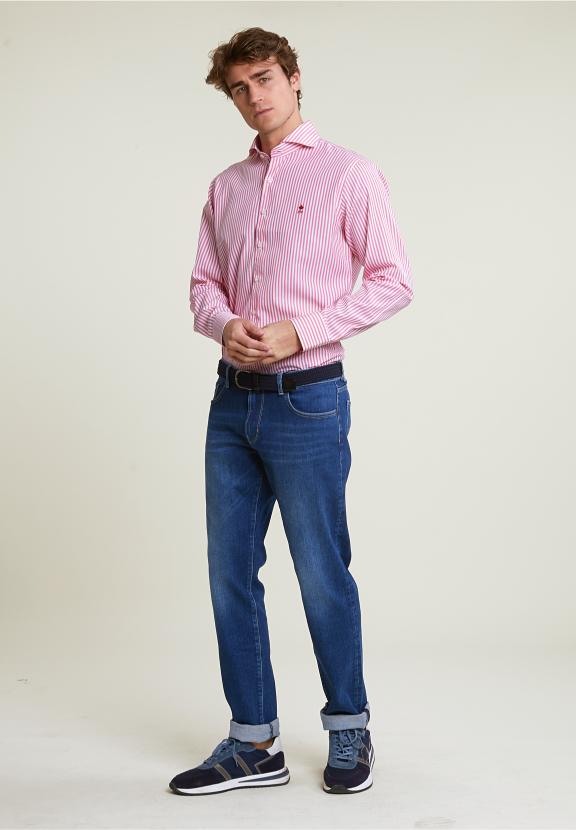 Custom Fit Striped Shirt Pink/White - Rouge