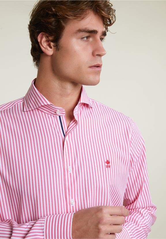 Custom Fit Striped Shirt Pink/White - Rouge