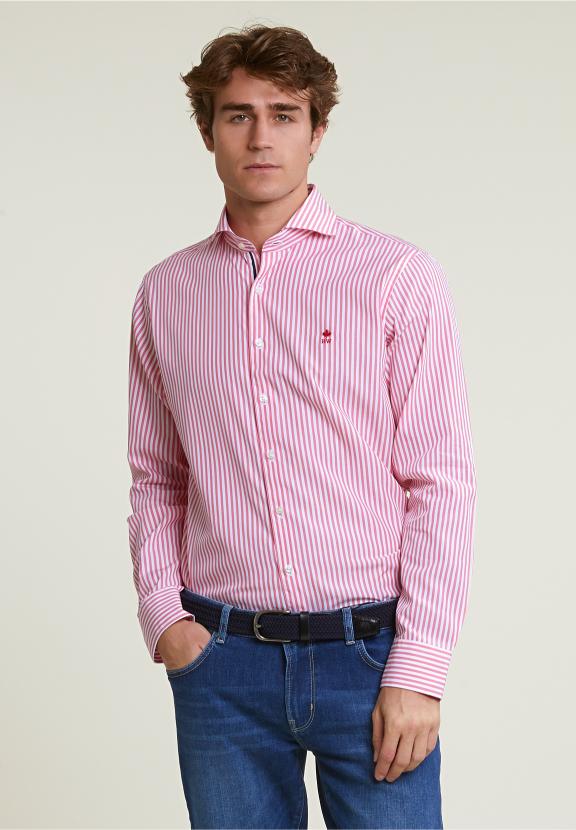 Custom Fit Striped Shirt Pink/White - Rouge