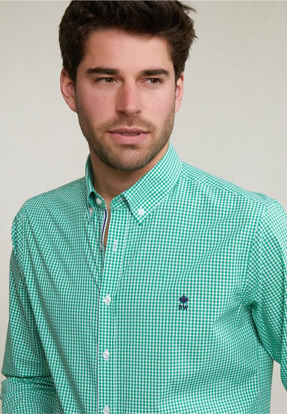 Custom Fit Checked Cotton Shirt Green/White - Vert