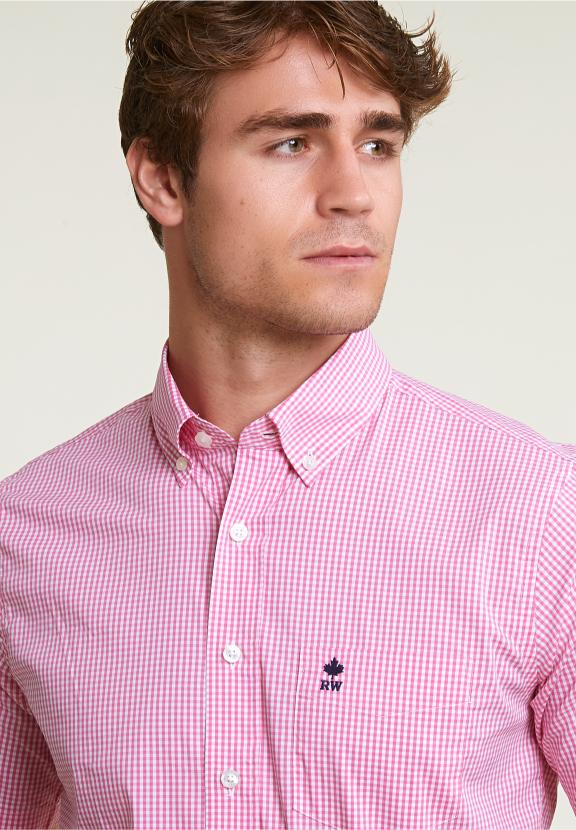 Custom Fit Checked Performance Stretch Shirt Short Sleeves Pink/White - Mix