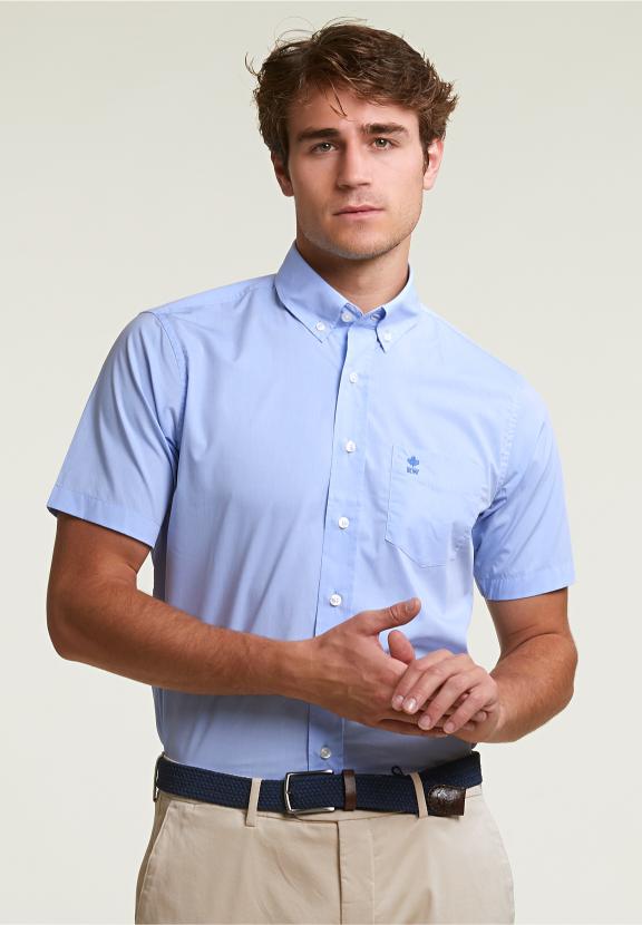 Custom Fit Uni Comfort Stretch Shirt Short Sleeves Blue - Mix