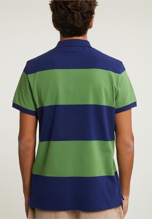 Custom Fit Striped Stretch Polo Royal Blue/Belize Green - Bleu
