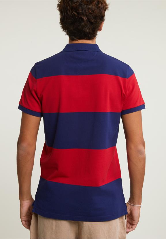 Custom Fit Striped Stretch Polo Royal Blue/Harvard Red - Bleu