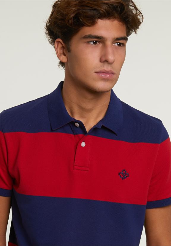 Custom Fit Striped Stretch Polo Royal Blue/Harvard Red - Bleu
