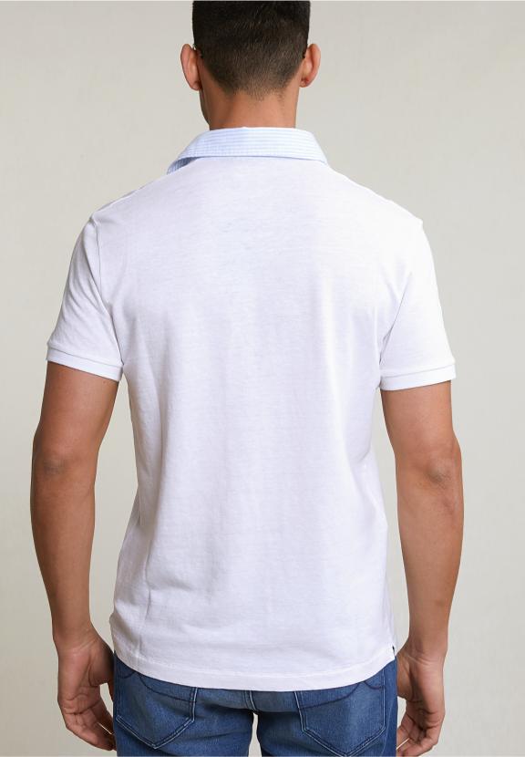 Custom Fit Cotton-Linen Polo White - Blanc