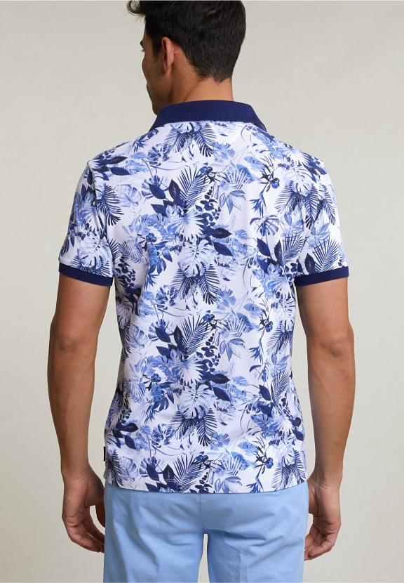Custom Fit Floral Cotton Polo Off White - Blanc