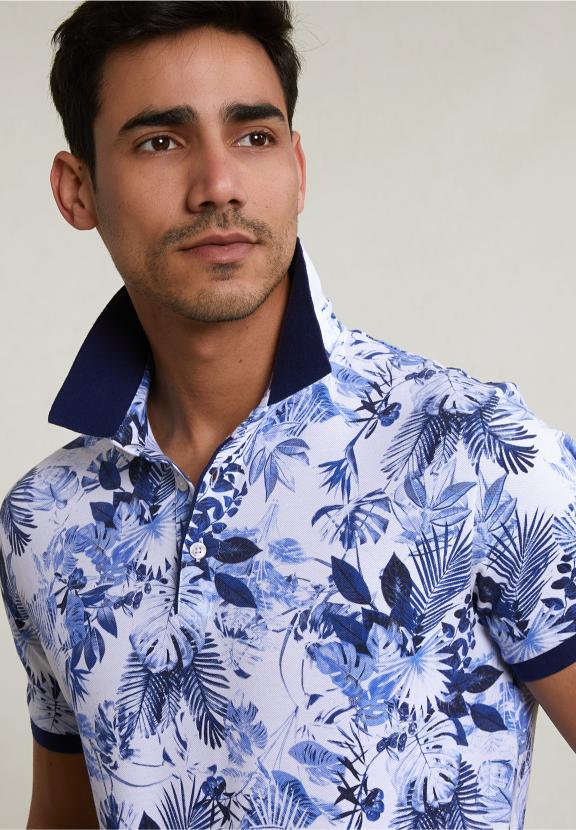 Custom Fit Floral Cotton Polo Off White - Blanc