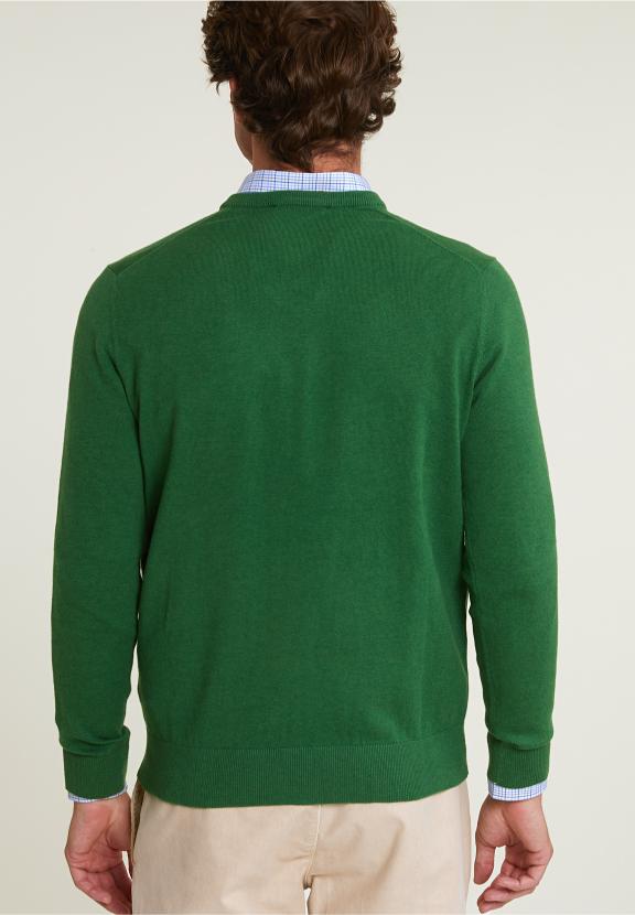 Normal Fit Basic Cotton V-Neck Pullover Belize Mix - Vert