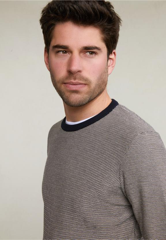 Slim Fit Dotted Pima Cotton Crew Neck Sweater Navy - Bleu