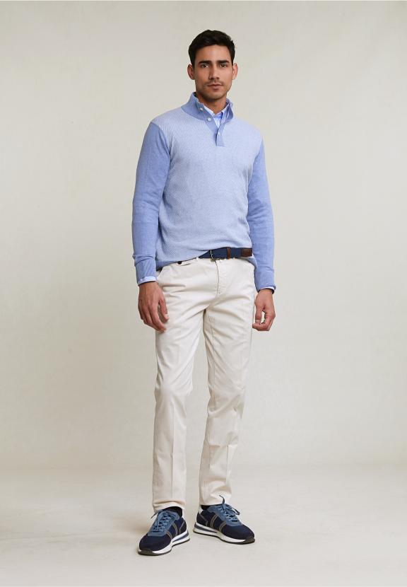 Custom Fit Cotton Mock Neck Pullover Dk Seashore Mix - Bleu
