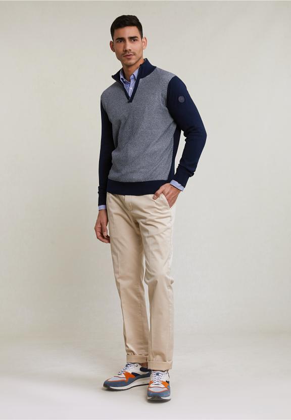 Custom Fit Cotton Mock Neck Sweater Navy - Bleu