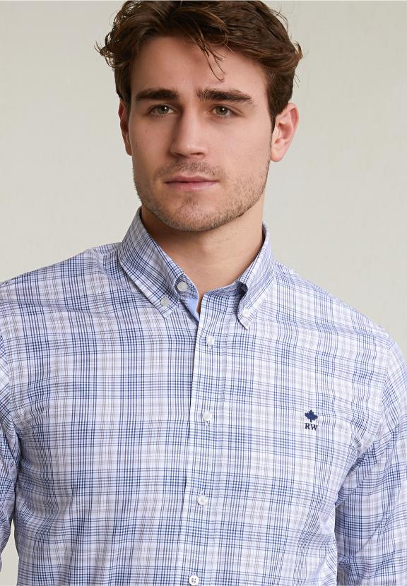 Custom Fit Checked Shirt Blue/Beige - Bleu