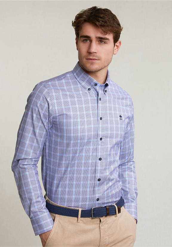 Custom Fit Checked Shirt Blue - Bleu