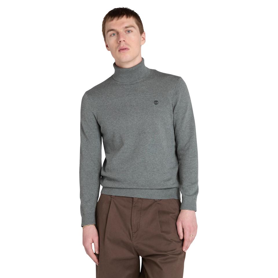 Williams River Turtle Neck Cotton Sweater Dark Grey Heather