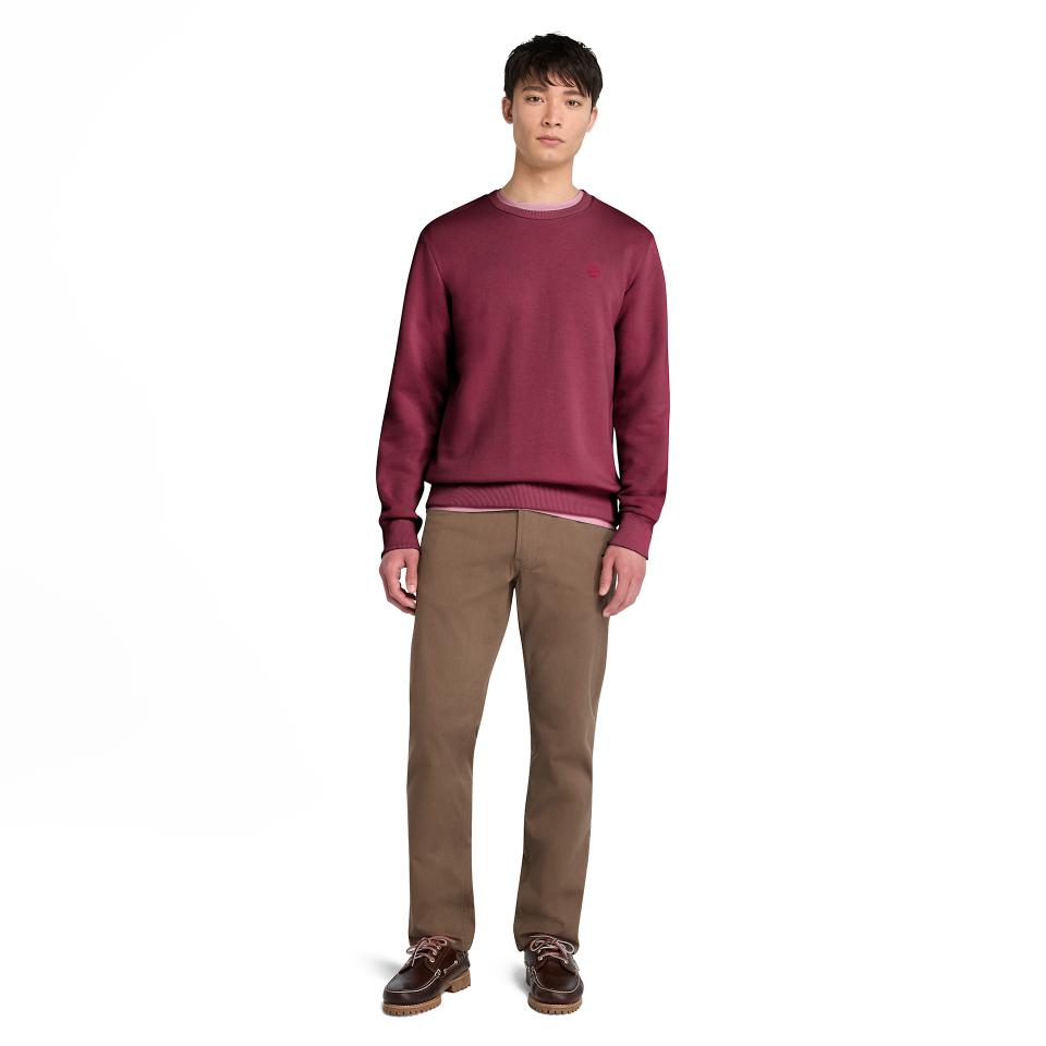 Oyster River Chest Logo Brushback Crew Neck Burgundy