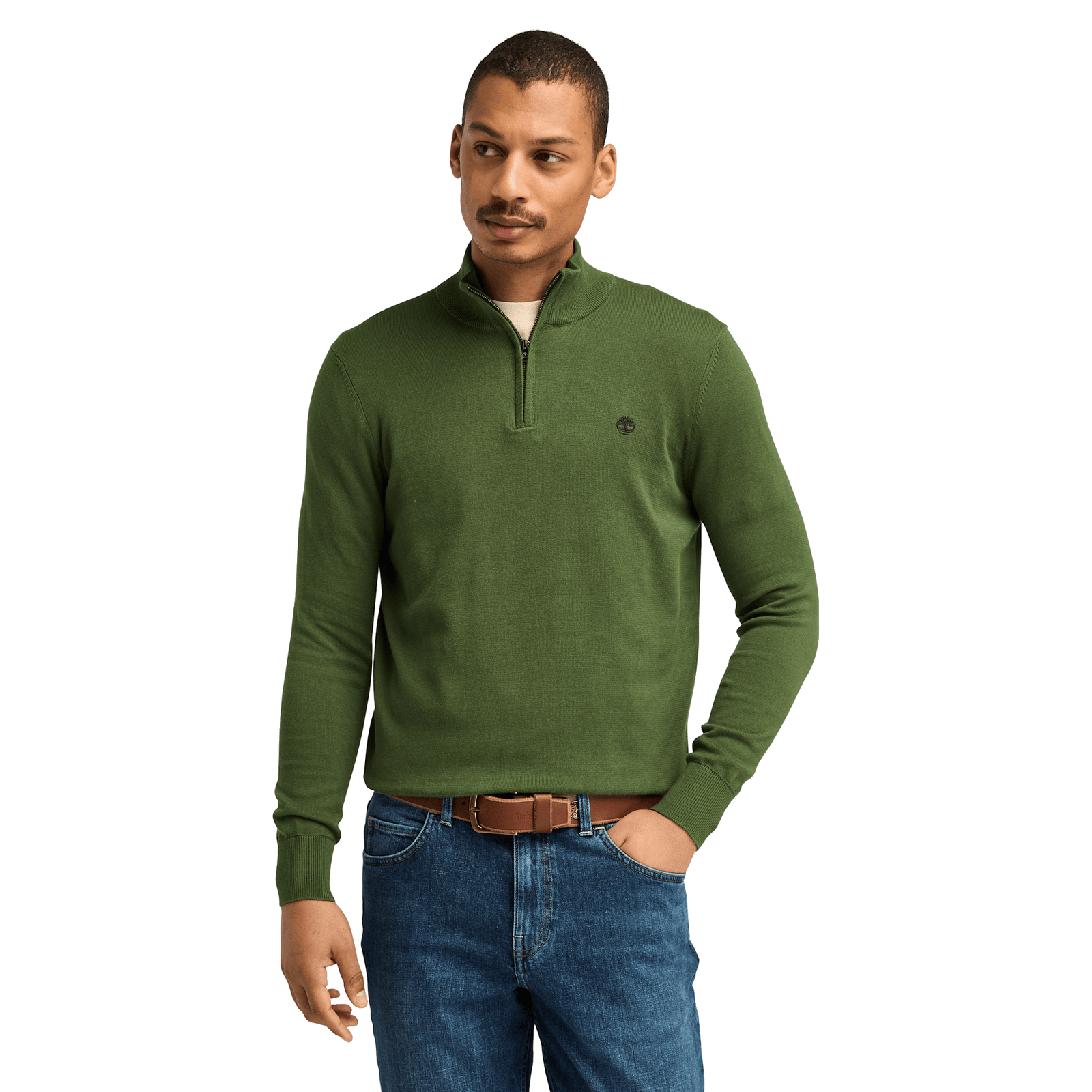 Williams River Cotton Yd 1/4 Zip Sweater Black Forest Green